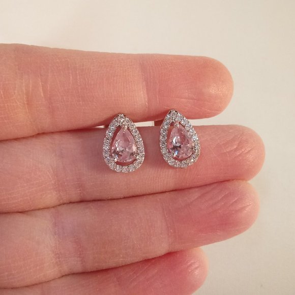 18K White Gold Filled Pink Pear Diamond Zircon Halo Stud Earrings 1.25ctw Womens - Picture 3 of 3